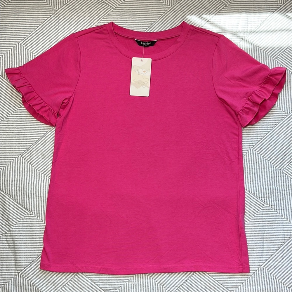 Pink Ruffle Sleeve Women's Top